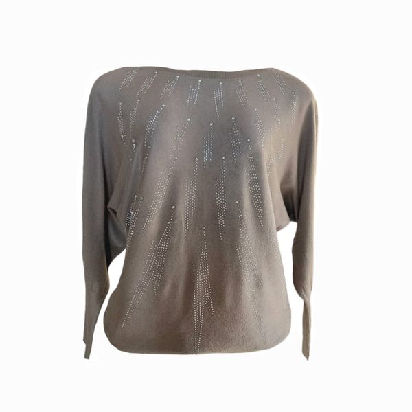 Camel Knit Top with Diamante Detail