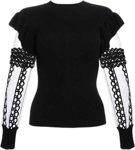 Quiz - Women Black Knit Mesh Sleeve Jumper