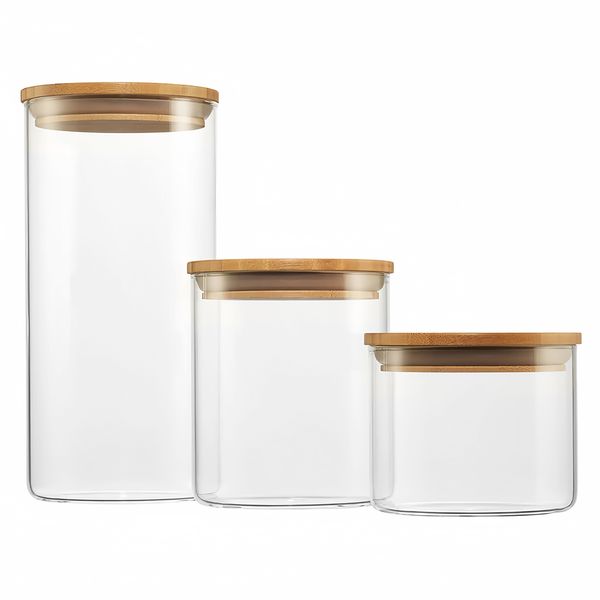 Chenshia 3-Piece Airtight Glass Kitchen Storage Jars - Food Containers Set