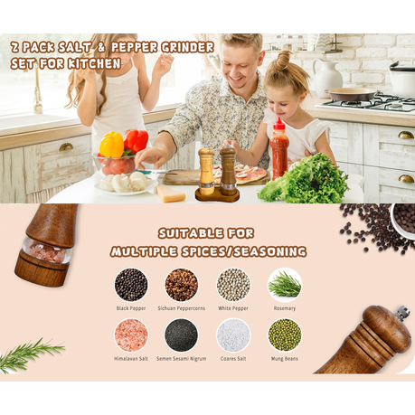 X-Home Wooden Manual Salt and Pepper Grinder Set/Spice Mill and