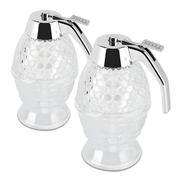 2 Piece Honey Dispenser Jar Syrup Storage Pot for Easy Pouring and Baking Use