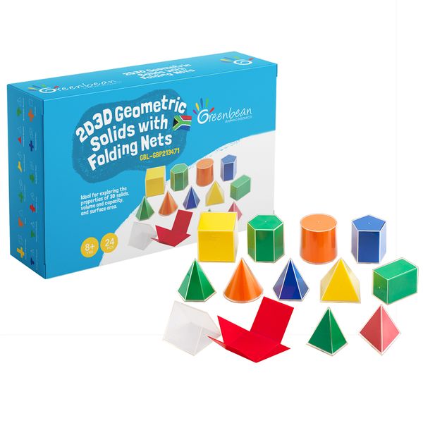 Greenbean Demo 2D3D Geometric Solids with Folding Nets: 24 Pieces