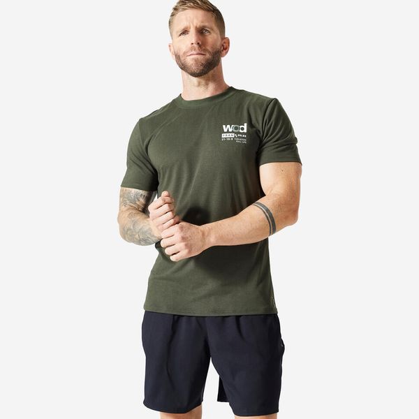 Domyos Men's Crew Neck Breathable Soft Slim-Fit Cross Training T-Shirt - Khaki