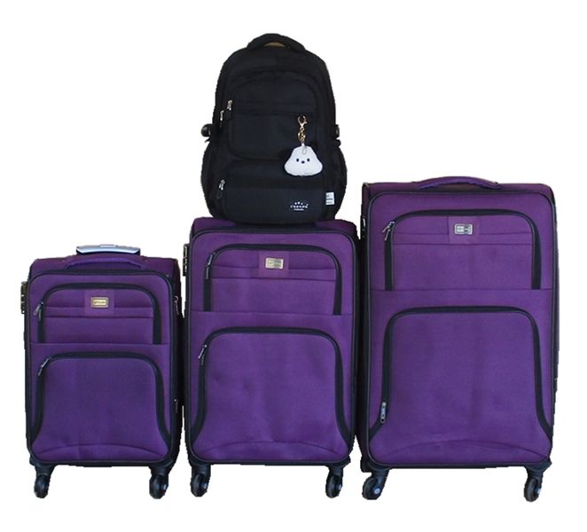3-Piece Purple Fabric Spinner Luggage Set with Black Tote Bag