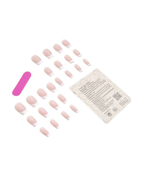24pcs Short T-Shaped French Nail Tips - Clear &amp; White Press-On Nails