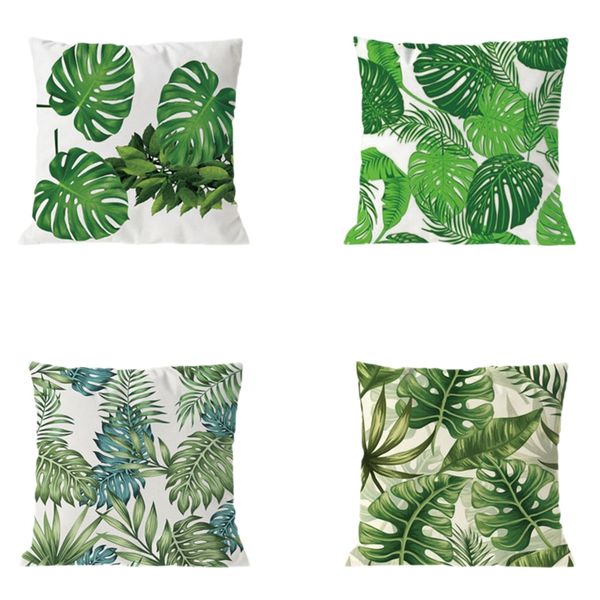4 Pcs Plant Cushion Cover Tropic Tree Green Throw Pillow Cover Palm