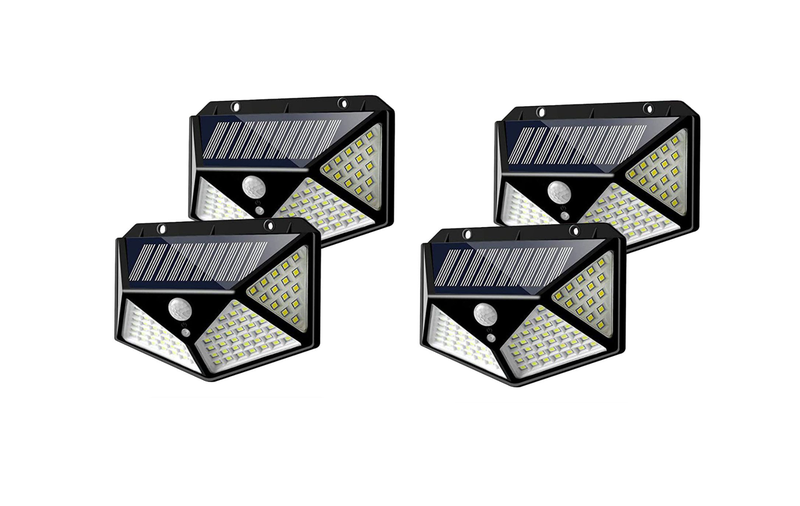 100 LED Solar Motion Sensor Wall Lights - 4 Pack