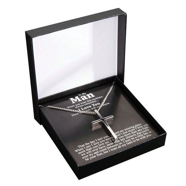 To My Man Stainless Steel Men's Cross Necklace with Gift Box