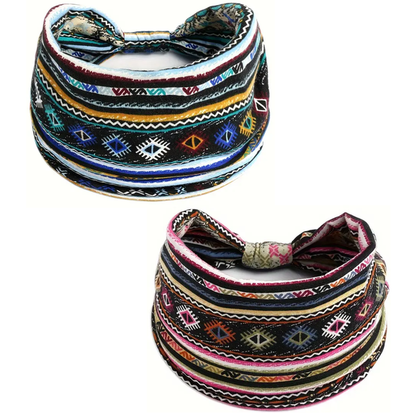 2 Pieces Headband/Sweatband Stretchable Boho Design