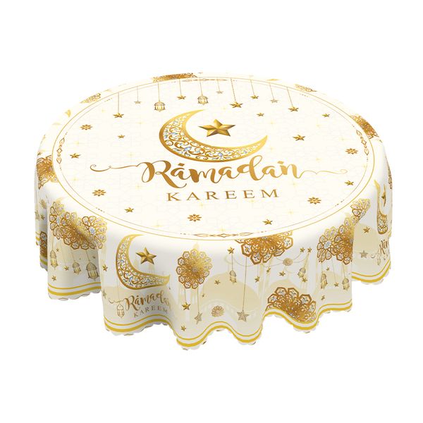 Ramadan Kareem Gold Tablecloth - Elegant Moon &amp; Lantern Design