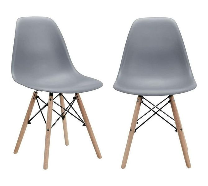 Grey Modern Style Dining Chair Shell Plastic Chair with Wooden Legs Pack of 2