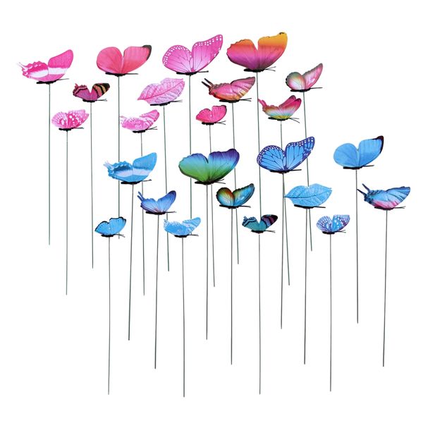 Garden Decoration Outdoor 3D Simulation Butterfly Stakes 12 Set