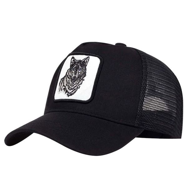 Animal Embroidery Baseball Hat Black Wolf Mesh Breathable Duck Tongue Hat