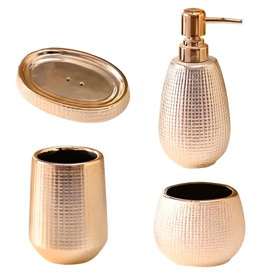 Rose Gold 4 Piece Ceramic Bathroom Accessories & Soap Dispenser Set