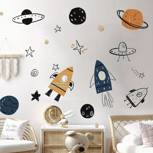 Outter Space Rocket Ship Wall sticker / Art / Paper - Self Adhesive