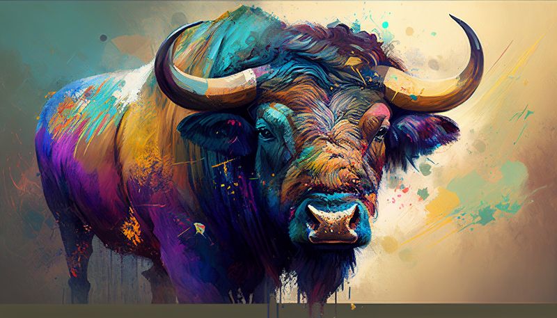 Canvas Wall Art - Buffalo Colourful Standing