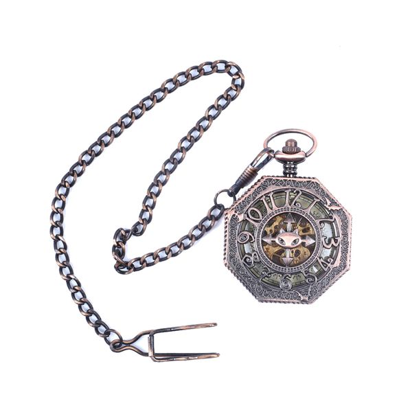 Vintage Steampunk Skeleton Hand Winding Mechanical Fob Pocket Watch