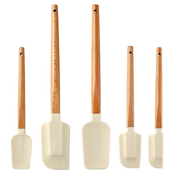 5-Piece Silicone Spatula Set Heat Resistant with Wooden Handles