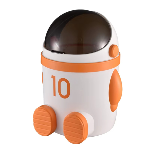 Astronaut-Themed Trash Can with Lid Large Capacity Light Brown