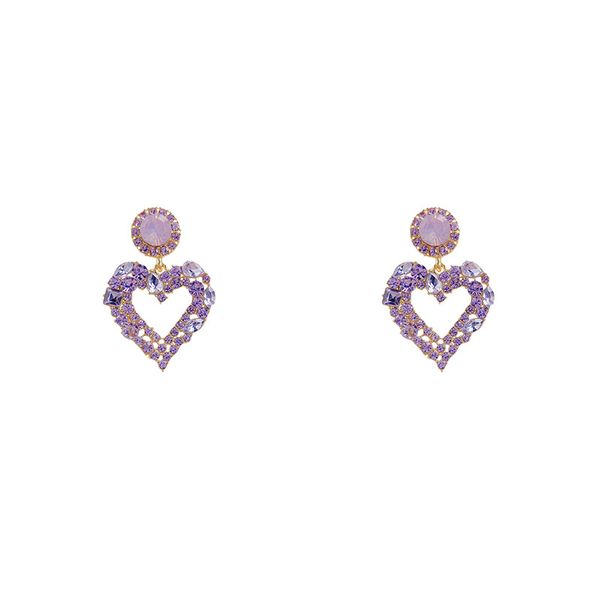 Shaped Rhinestone Earrings - Purple image