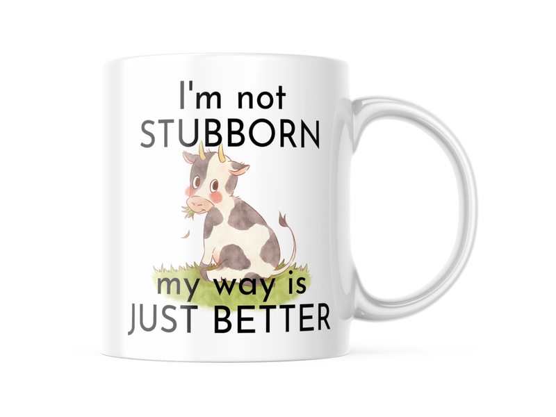 Ceramic Stubborn Cow Mug - White - 11 OZ