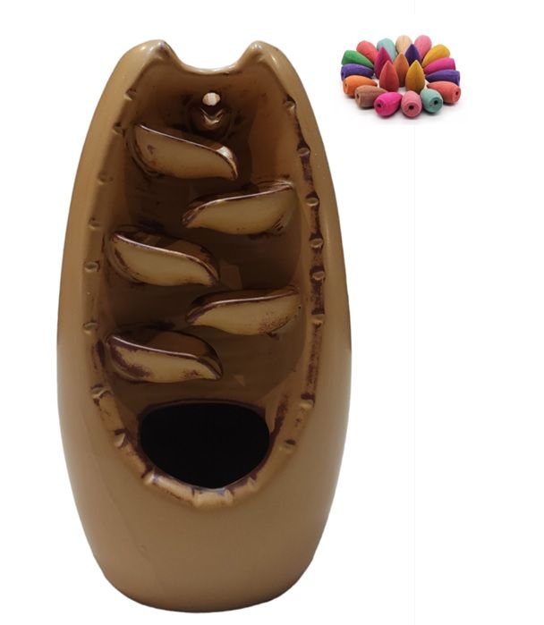 Large Brown Leaf Backflow Incense Burner with 20 Backflow Incense