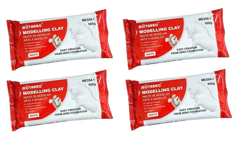 4 Pack Modelling Clay - 500g Each, White, Soft &amp; Non-Toxic
