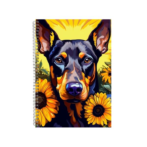 Doberman Face Yellow Background Neon Notebook Gift Idea A4 Notepad Pad 74