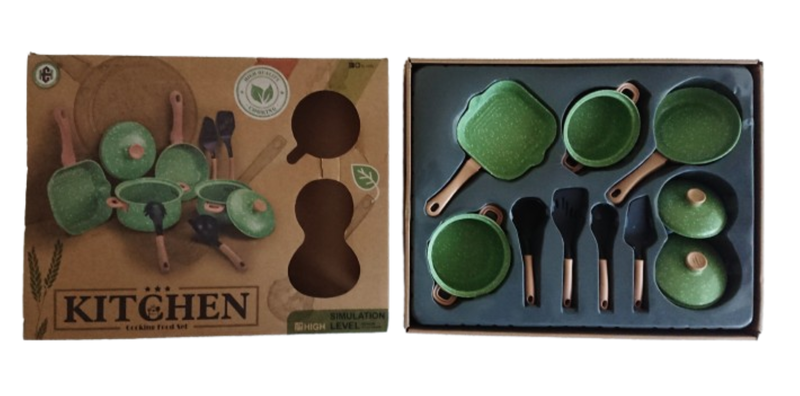 Kids Kitchen Pot and Utensil Set Olive Green Metal