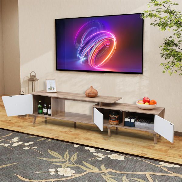 TV Cabinet,Television Table with 2 Locker,TV Desk Stretch Adjustable - With