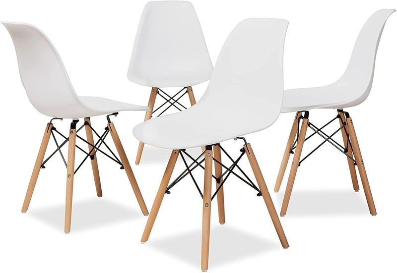 Pack of 4 White with Wooden Leg Dining Chairs