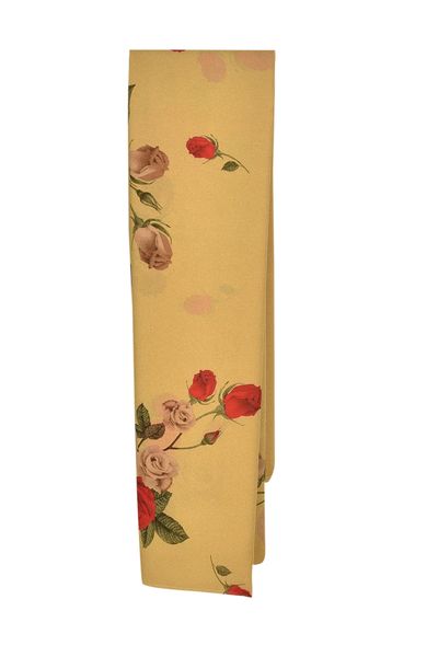 Light Brown Chiffon Scarf with Dark Red Rose Design for Everyday Wear