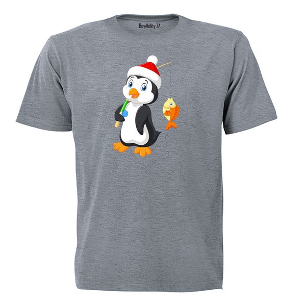 Fishing Penguin - Kids T-Shirt (Grey)