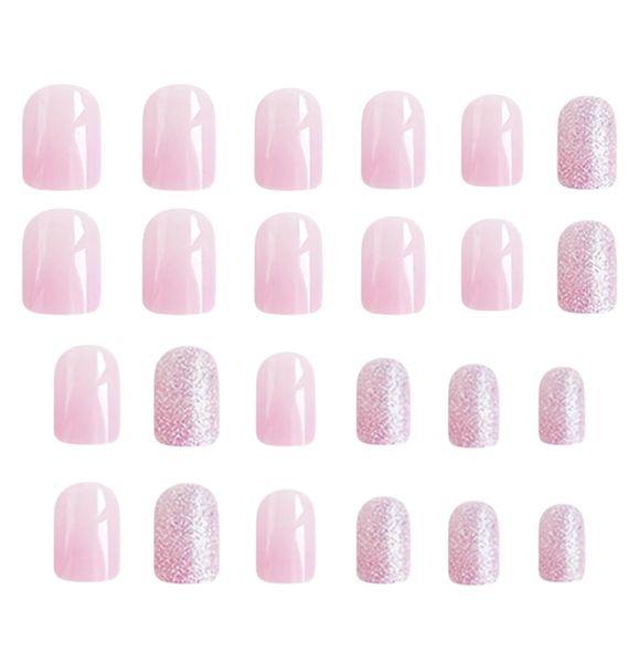 24 Piece Short Square Press-On Nails With Glitter Accents - Pink &amp; Purple