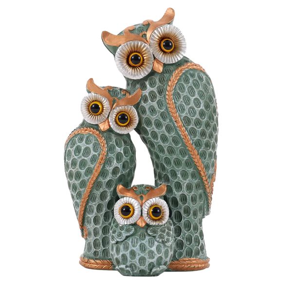 Decor Resin Family Of Three Owls Sculptures - 23cm