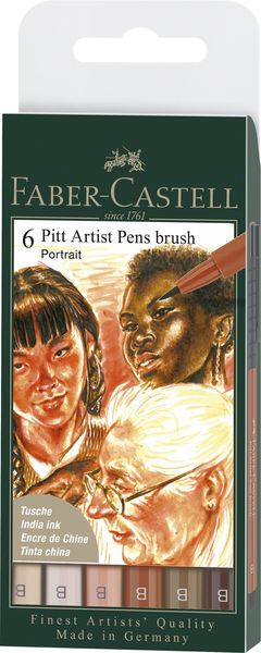Faber-Castell, Pitt Artist Brush Pen india ink, portrait x 6
