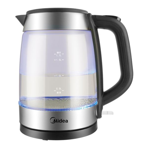 Midea 1.7L Black and Silver Glass Kettle - MK-17G03A2