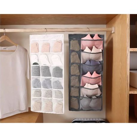 ORPIO (LABEL) 30 Mesh Pockets Hanging Storage Organiser with Metal Hanger,  Dual-Sided Hanging Closet Organizer for Underwear, Stocking,Bra and Sock