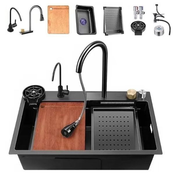 80x45 Stainless Steel Single Bowl Kitchen Sink with Accessories Modern Home