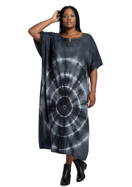 Black Tie Dye Rayon Relaxed Fit Kaftan Dress