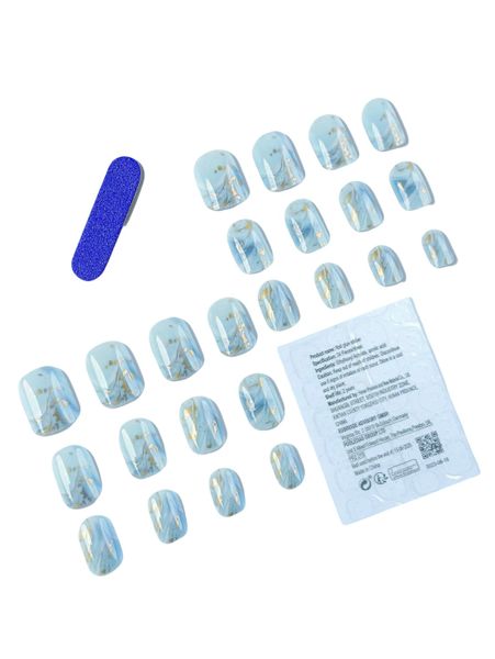 24 Piece Short Square Elegant Y2K Wave &amp; Gold Foil False Nails Set