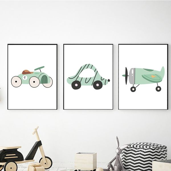 Sc&amp;inavian Transport in Green - A2 - Canvas (3.5cm ) -Set Of 3