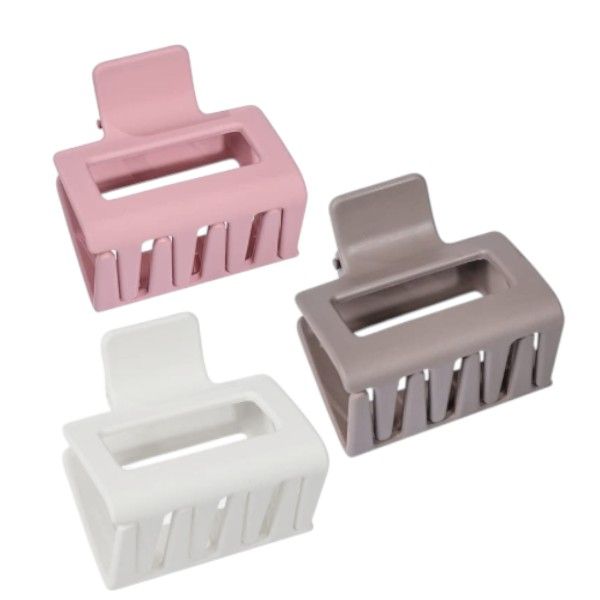 Mini Rectangular Hair Claw Clip - 3-Piece Set - Multicolour