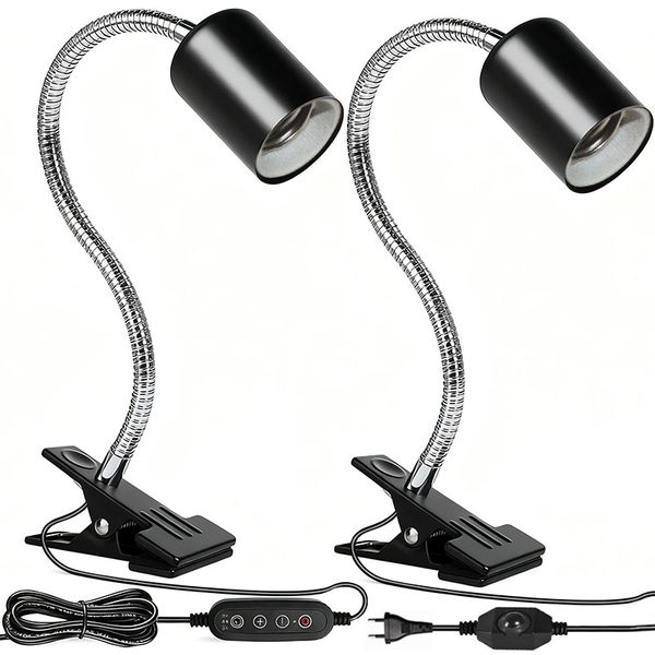 2pcs Reptile Lamp Holder Heat Lamp Dimmable &amp; Timer Function Basking Lamp
