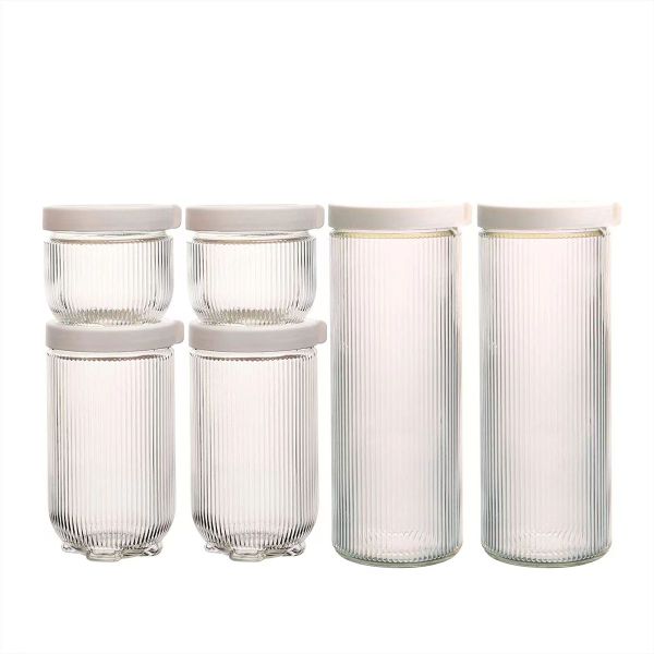 6 Piece Kitchen Glass Storage Jars Airtight Food Storage Container
