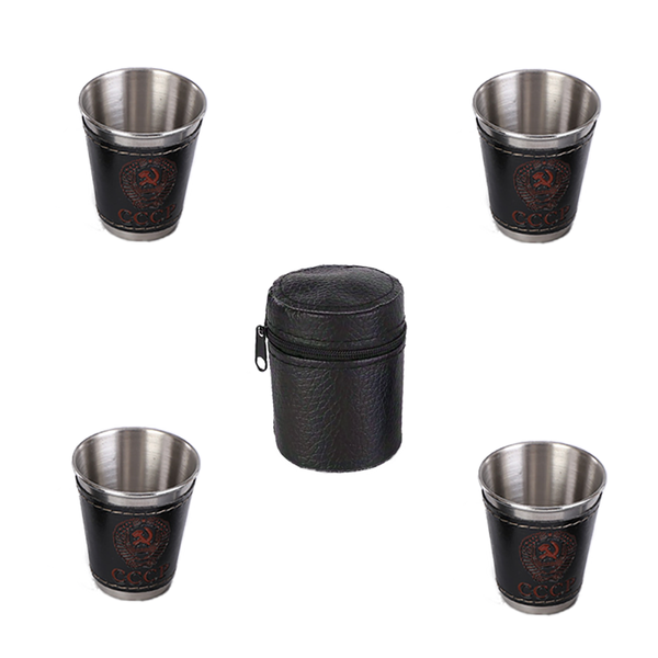 4 Pieces 75ml Stainless Steel Camping Cup With Cup Sleeve
