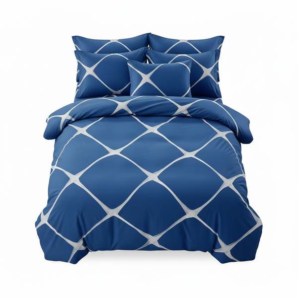 Geometric Pattern Queen Duvet Cover Set Bed Linen Bedding - Blue White - 4 Piece