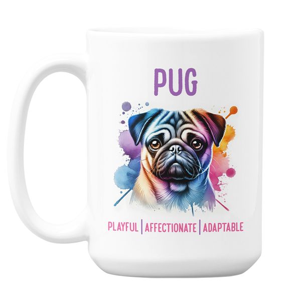 Pug Jumbo Watercolour Mug Colourful Rainbow Pet Dog Traits Design