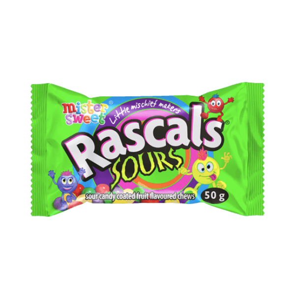 Mister Sweet Rascals Sours Flavoured Chews 50g - 12-Pack