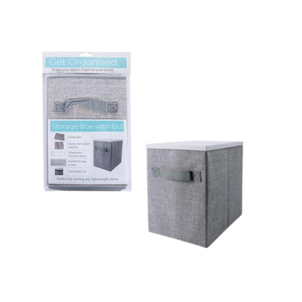 Get Organised- Grey Non-Woven Storage Box With Lid 26cm